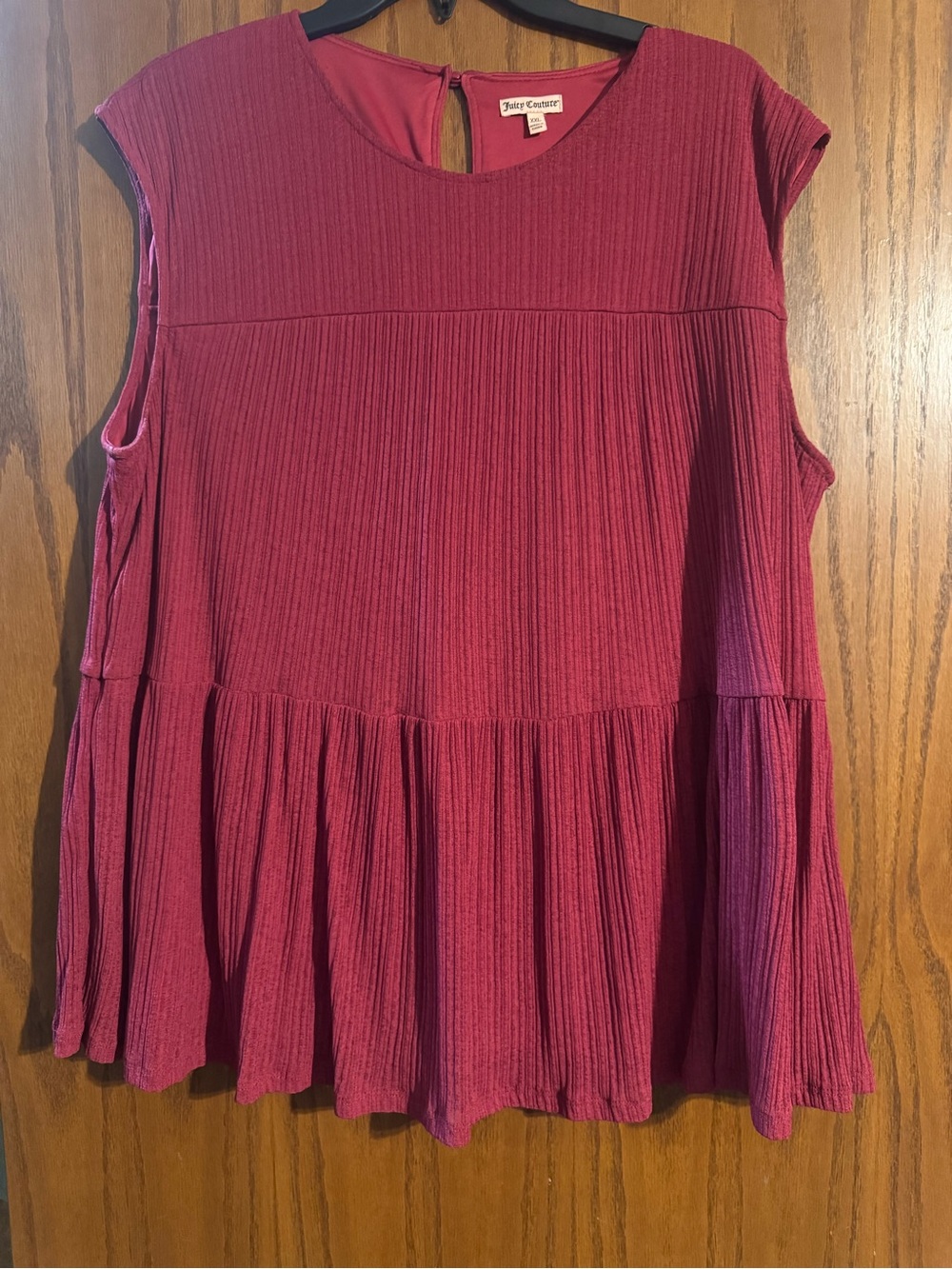 Juicy Couture Pleated Raspberry Cap-Sleeve Tunic Top